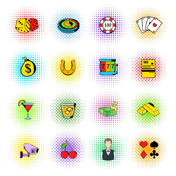 Juego de iconos de juego, estilo cómics — Vector de stock