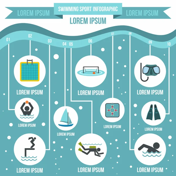 Infografiske elementer for svømming av idrett, flat stil – stockvektor