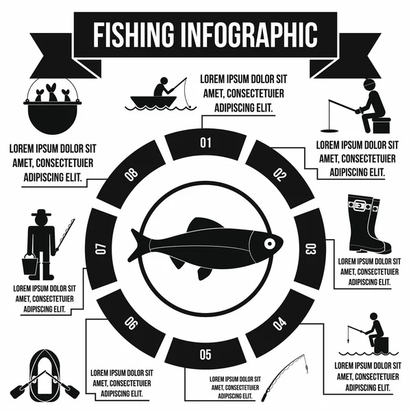 Fischerei-Infografik-Elemente, einfacher Stil — Stockvektor