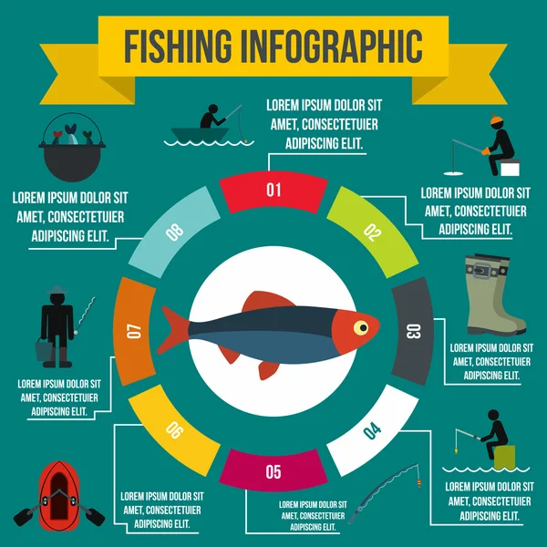Fischerei infografische Elemente, flacher Stil — Stockvektor