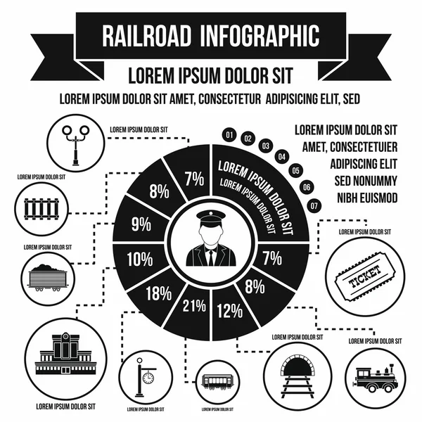 Инфографические элементы железной дороги, простой стиль — стоковый вектор