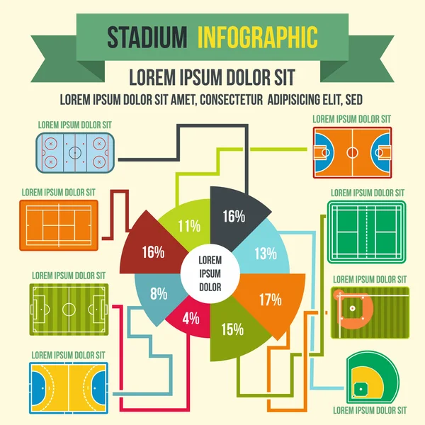 경기장 infographic 요소, 평면 스타일 — 스톡 벡터