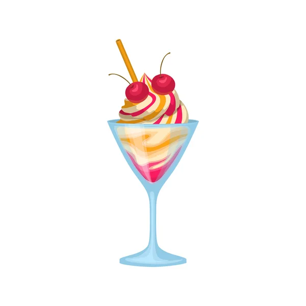 Kevert fagylalt ikon tál cseresznye — Stock Vector