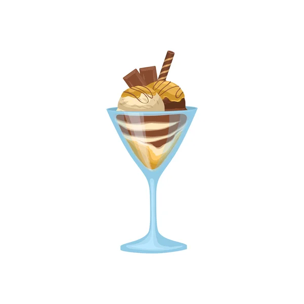 Шоколадне морозиво в мисці з вафельною іконою — стоковий вектор