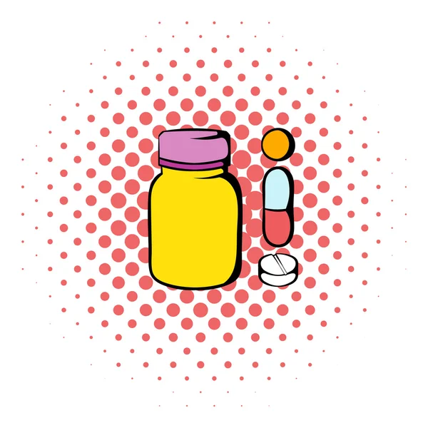 Pills in a bottle icon, comics style — Stock Vector