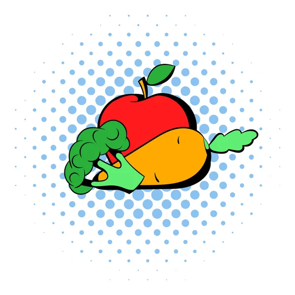 Karotte, Brokkoli und Apfel-Ikone im Comicstil — Stockvektor