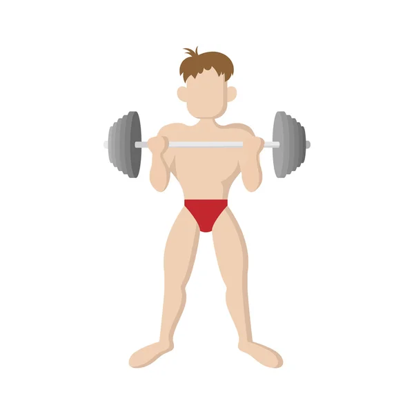 Man raises barbell icon, cartoon style — Stock Vector