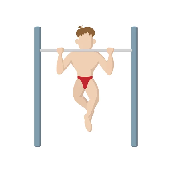 Hombre muscular tirando hacia arriba en el icono de la barra horizontal — Vector de stock