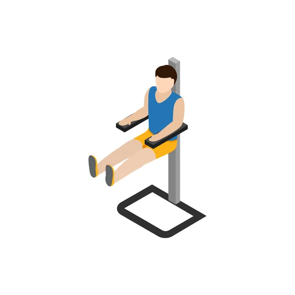 Člověk dělá cvičení v tělocvičně ikonu, izometrické 3d styl — Stockový vektor
