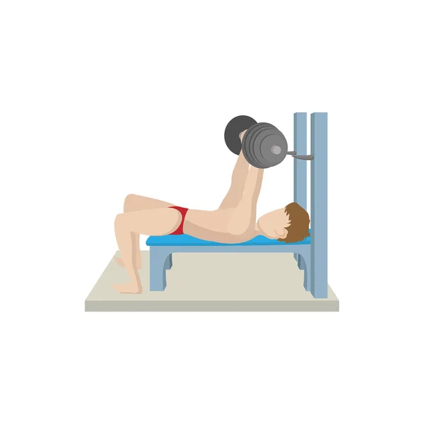 Músculo hombre entrenado en el gimnasio bar icono de la prensa de banca — Vector de stock