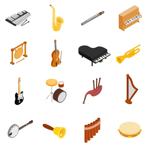 Hudební nástroje sady ikon, izometrické 3d styl — Stockový vektor