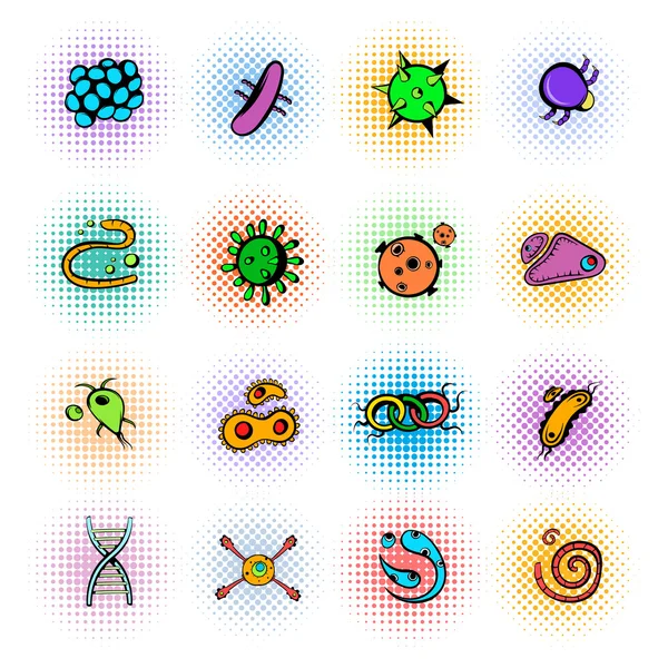 Ensemble d'icônes de virus, style BD — Image vectorielle