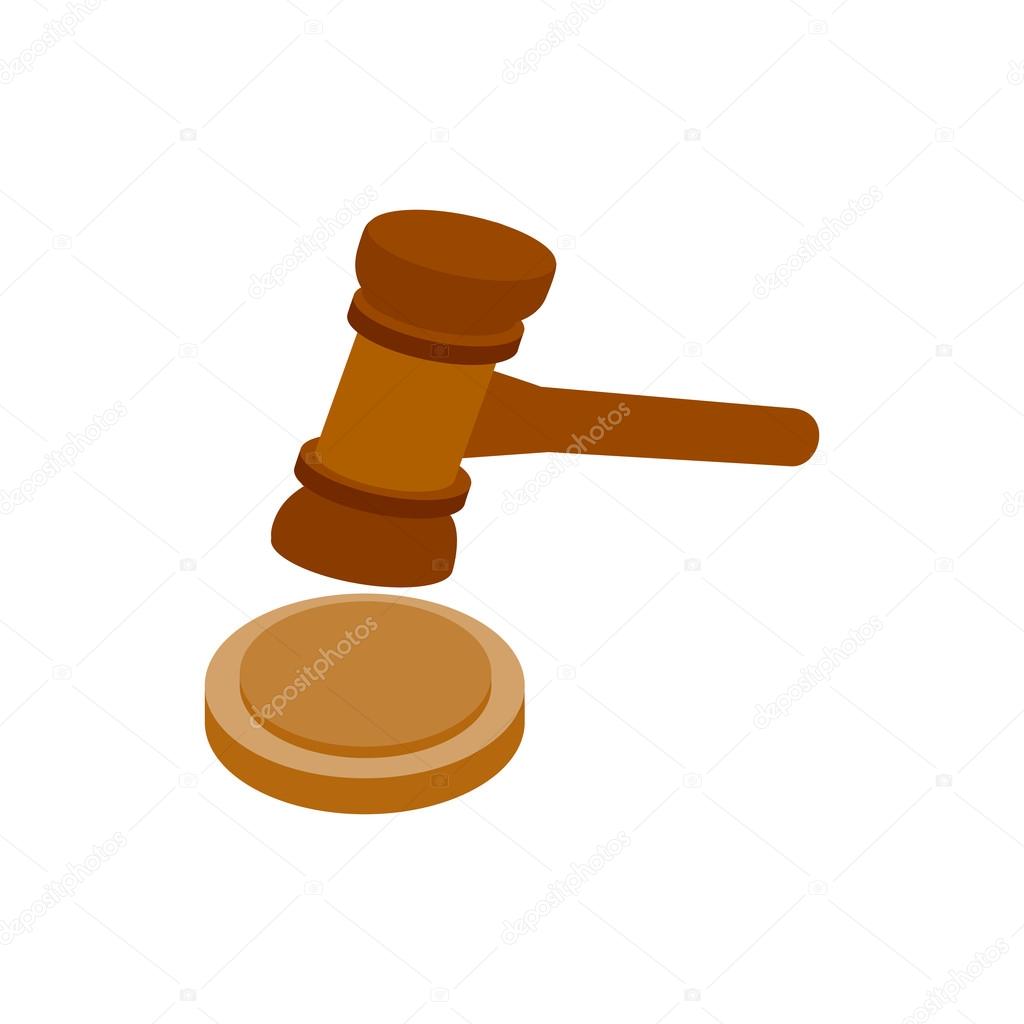 A wooden judge gavel and soundboard icon