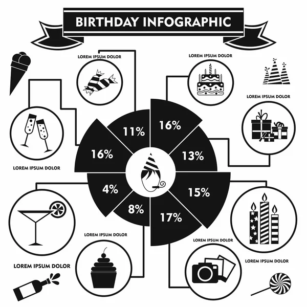 Geburtstag Infografik, einfacher Stil — Stockvektor