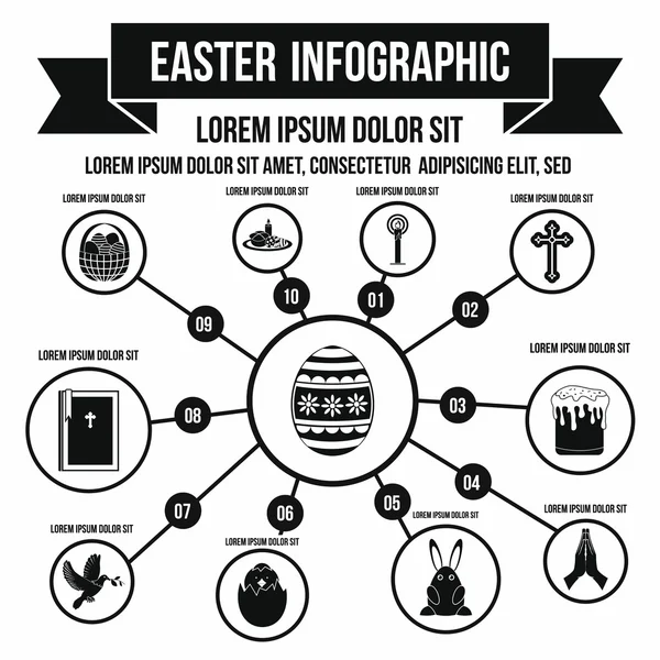 Feliz Pascua infografía, estilo simple — Vector de stock
