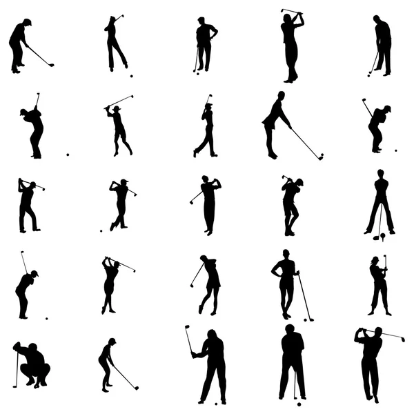 Golfer silhouet set pictogrammen, eenvoudige stijl — Stockvector