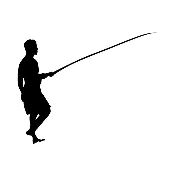 Силуэт рыбака чёрный — стоковый вектор