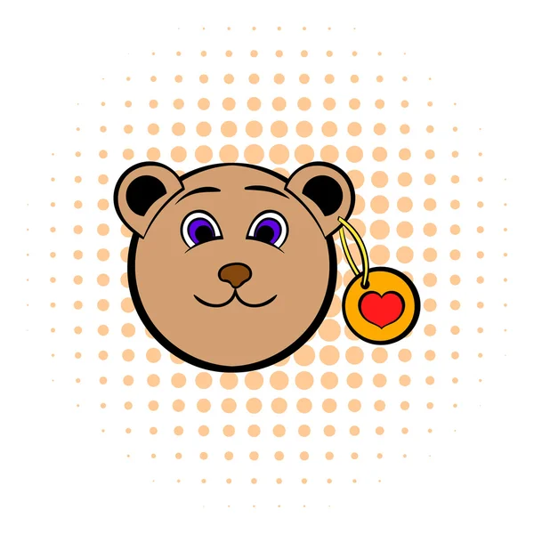 Kopf eines Teddybären mit einem Herz-Etikett-Symbol — Stockvektor