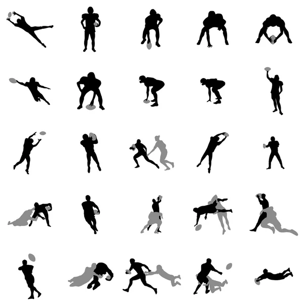 Ensemble silhouette joueurs de rugby — Image vectorielle