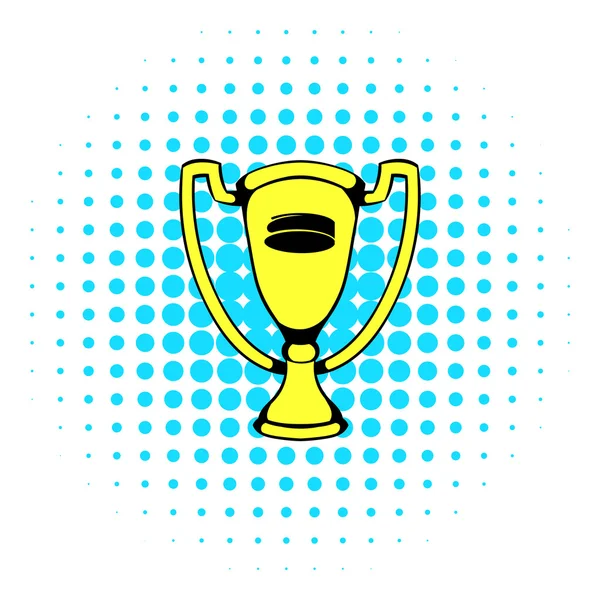 Oro brillante trofeo taza premio icono, estilo cómics — Vector de stock