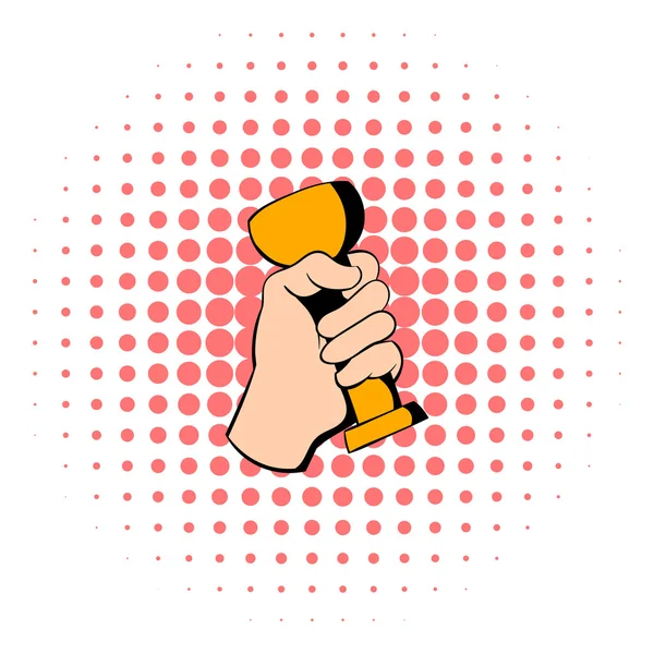 Mão segurando ícone copo troféu, estilo quadrinhos — Vetor de Stock