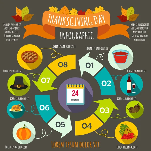Şükran günü Infographic elemanları, düz stil — Stok Vektör