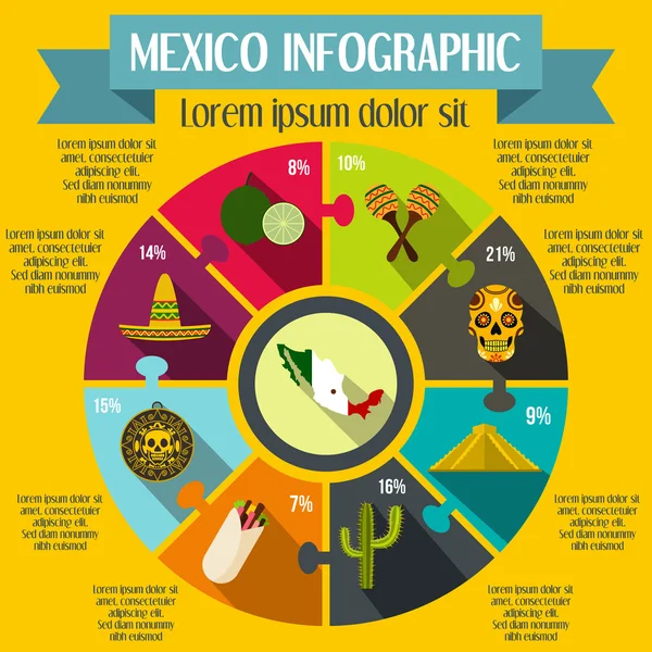 Elementos infográficos de México, estilo plano — Archivo Imágenes Vectoriales