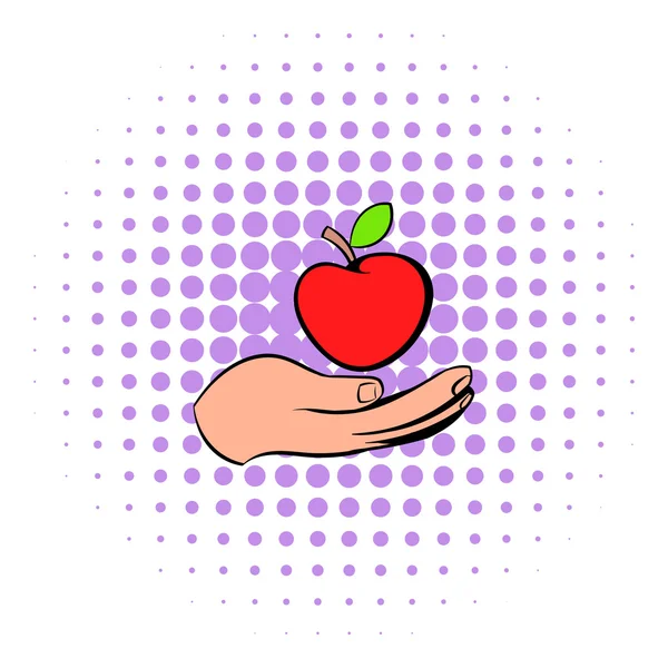 Eine Hand, die einem roten Apfel eine Ikone verleiht, Comicstil — Stockvektor