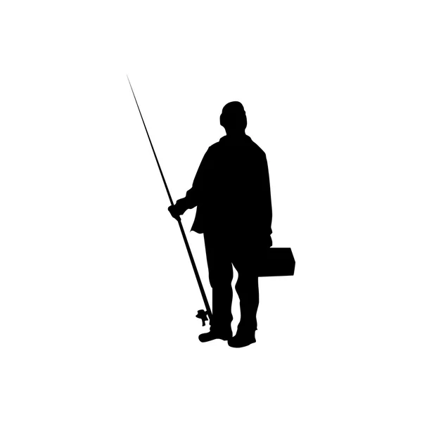 Pescador silueta negro — Vector de stock
