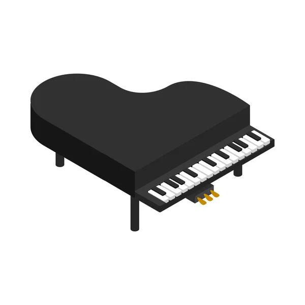 Negro icono de piano de cola, estilo isométrico 3d — Vector de stock