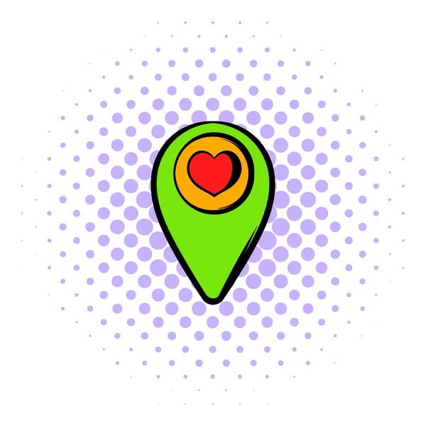 Pointeur de carte avec icône coeur, style BD — Image vectorielle