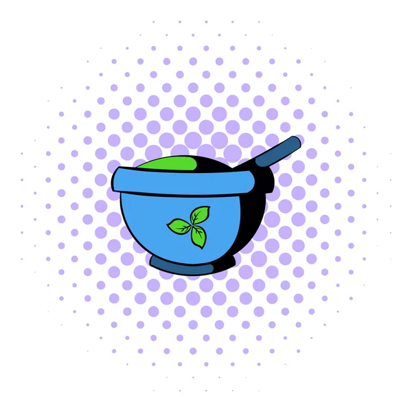 Blue mortar and pestle icon, comics style — Stock Vector