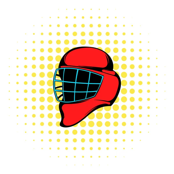 Red hockey helmet with cage icon, comics style — Stock Vector