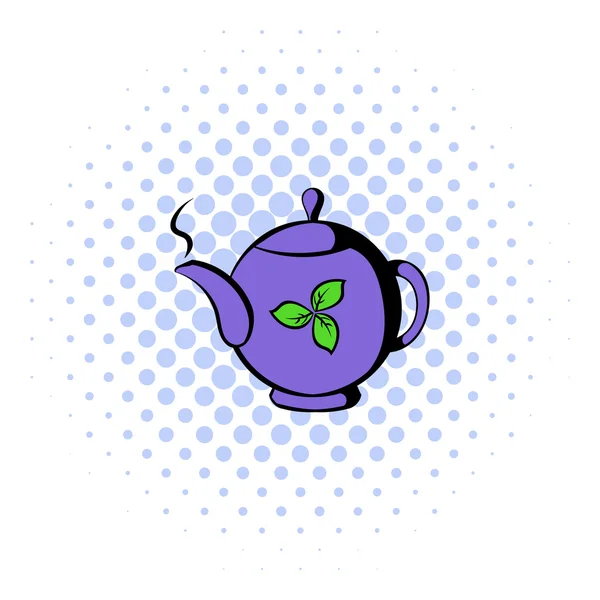 Teapot with tea icon, comics style — Stock Vector