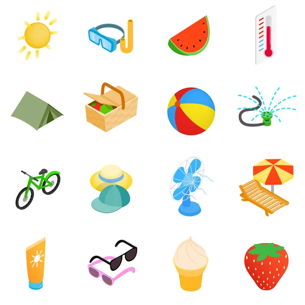 Zomer elementen iconen set, isometrische 3D-stijl — Stockvector