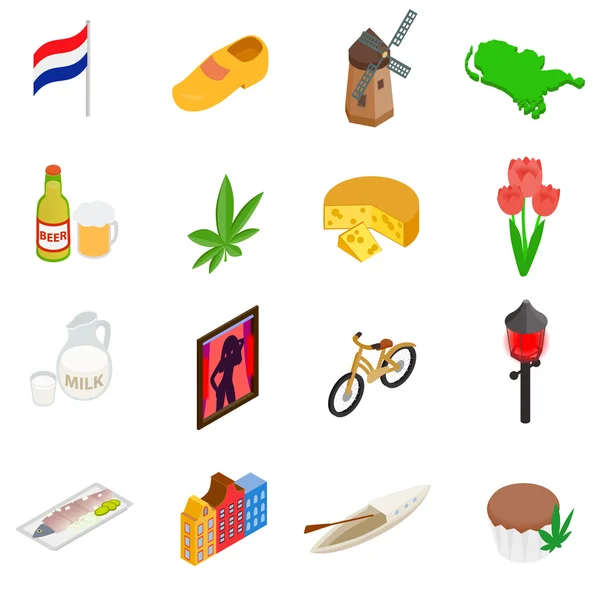 Set ikon Belanda, gaya isometrik 3d - Stok Vektor