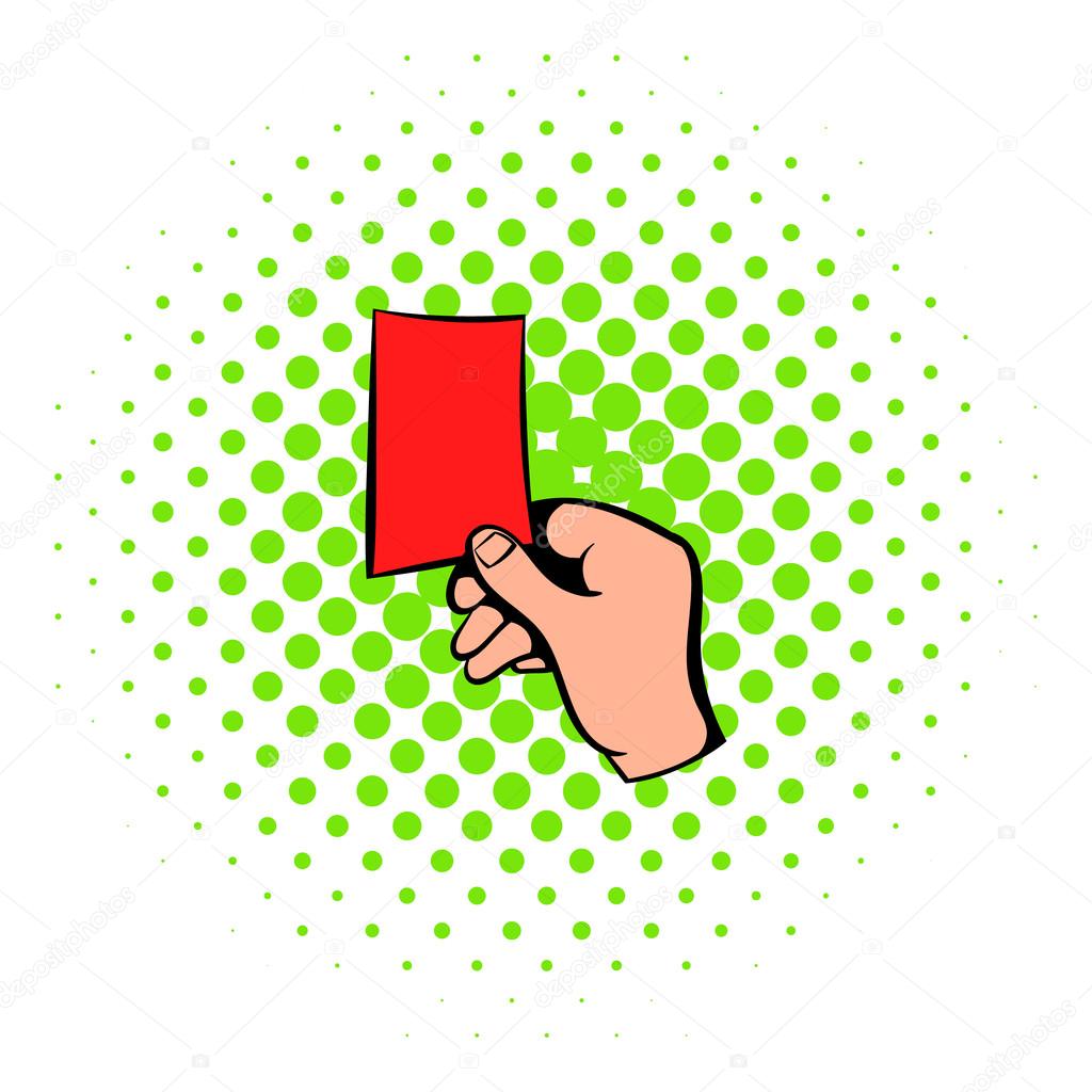 Raised red card icon, comics style Stock Vector Image by ©juliarstudio