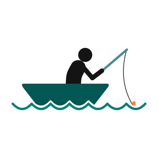 Pescador en un icono de barco — Vector de stock