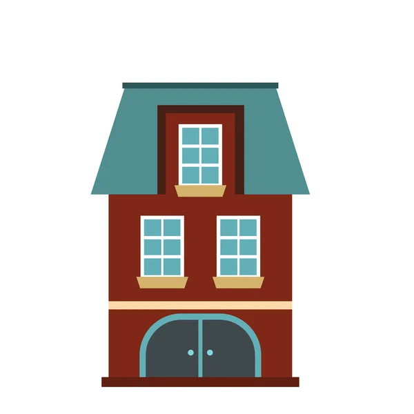 Casa con un icono de mansarda y garaje — Vector de stock