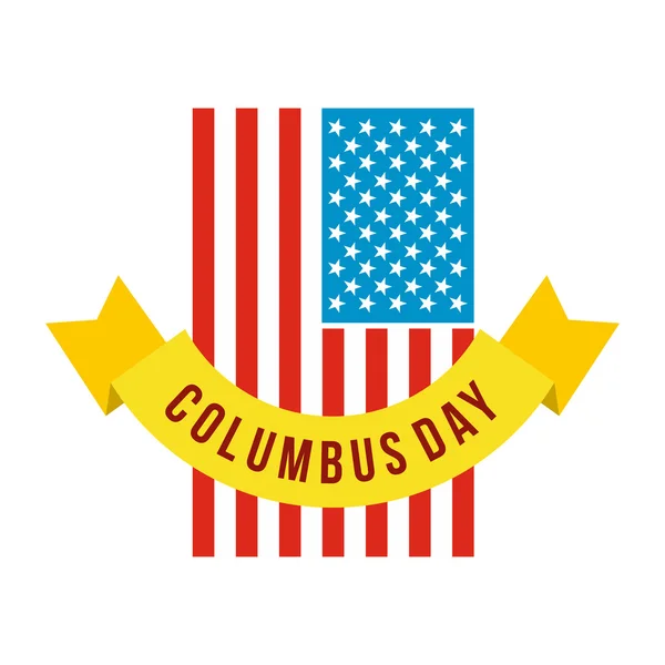 Kolomb Günü kurdele simgesi ile Amerikan bayrağı — Stok Vektör