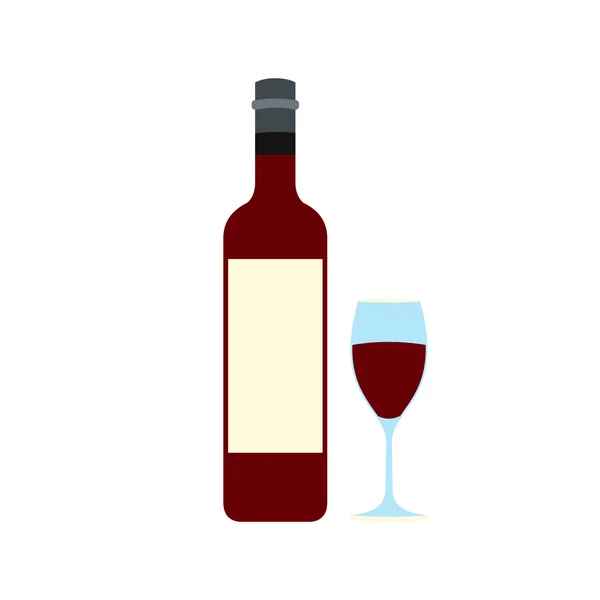 Bouteille vin rouge et icône en verre — Image vectorielle