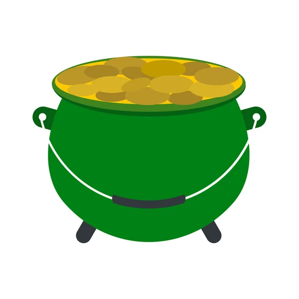 Green pot full of gold coins icon — Stock Vector