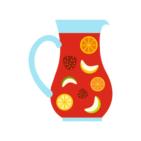 Tarro y vaso de sangria fresca icono, de estilo plano — Vector de stock