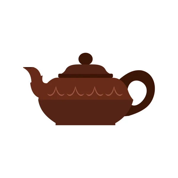 Chinesische braune Teekanne Ikone, flacher Stil — Stockvektor