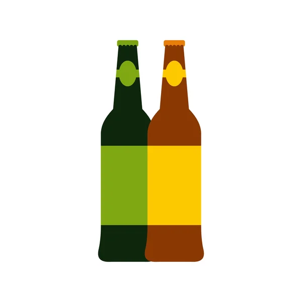 Twee flessen bier pictogram, vlakke stijl — Stockvector