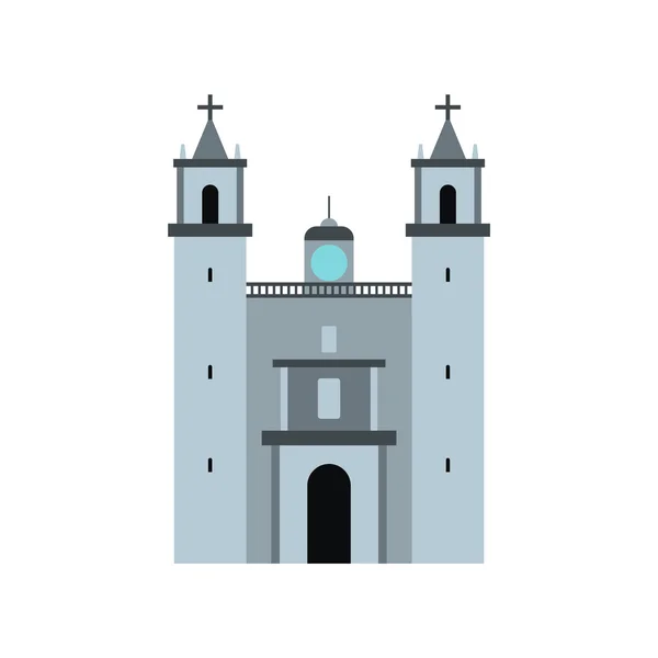 Catedral em Valladolid, ícone do México, estilo plano — Vetor de Stock