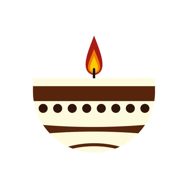 Burning candle in a clay candle holder icon — Stock Vector