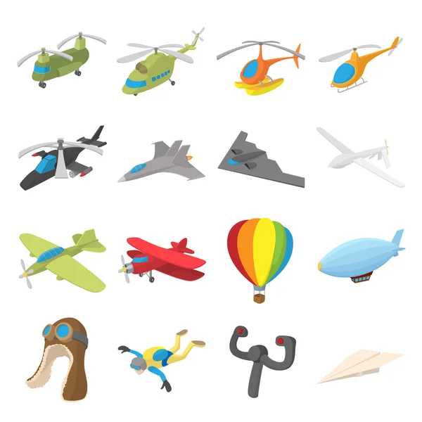 Aviación icono conjunto, estilo de dibujos animados — Vector de stock