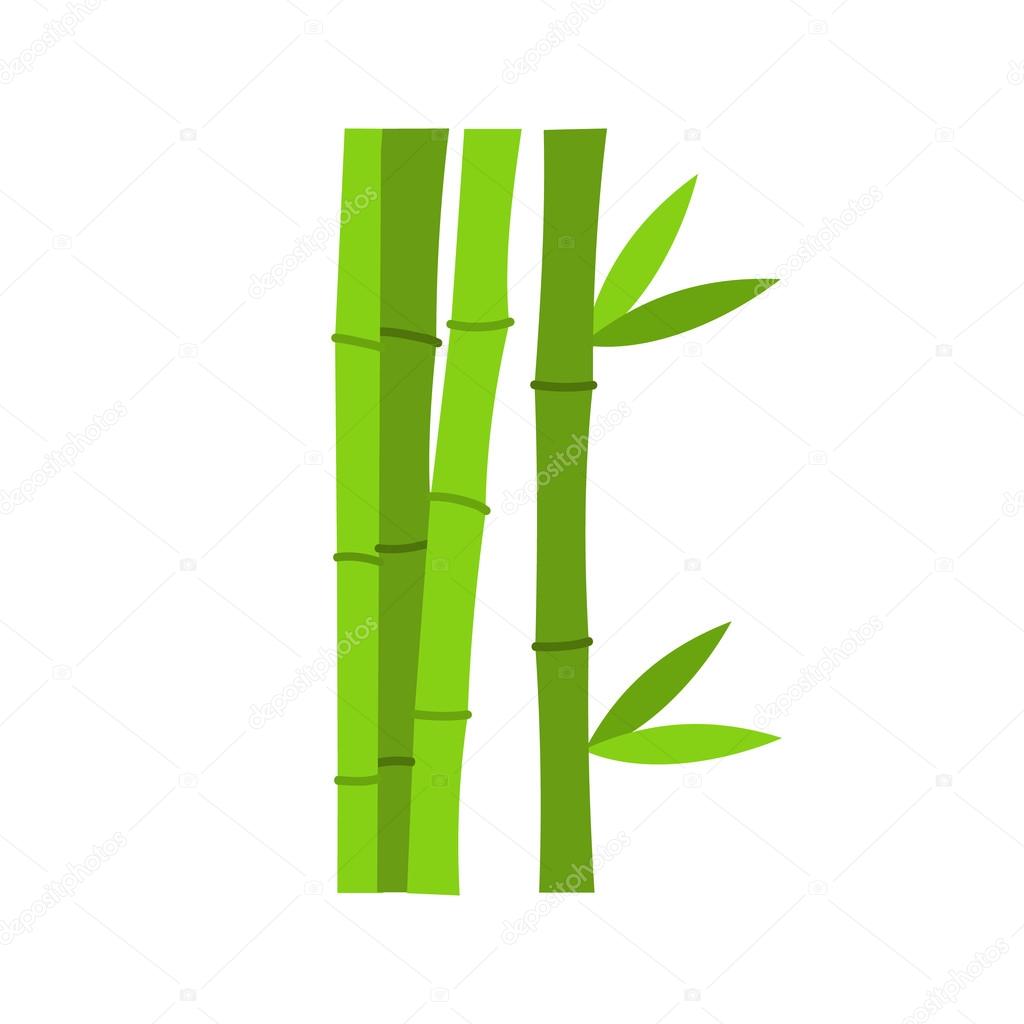 Green bamboo stems icon, flat style