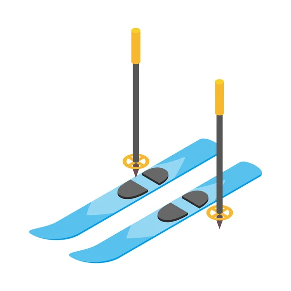 Esquís azules y bastones de esquí icono, estilo isométrico 3d — Vector de stock